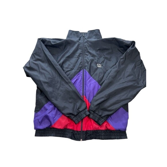 Vintage USA Olympics Windbreaker Jacket Medium 90s Colorblock Black Red FLAW - Picture 1 of 8